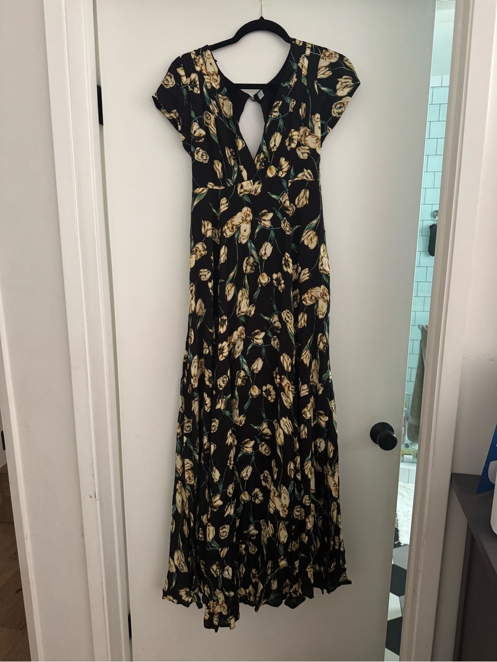 FREE PEOPLE black and yellow floral maxi dress